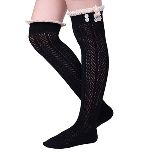 NWT Knit Lace Button Accent Knee High Boot Socks - Picture 2 of 2